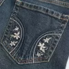 Blugi cu talie joasă, cu spălare închisă, brodați cu bootcut