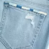 Blugi cu talie joasă, rupte, cu spălare ușoară, brodați Blugi cu talie joasă, rupte, cu spălare ușoară, brodați