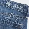 Blugi largi brodați, cu talie joasă, spălate întunecat, clasa ’26