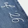 Blugi largi brodați, cu talie joasă, spălate întunecat, clasa ’26
