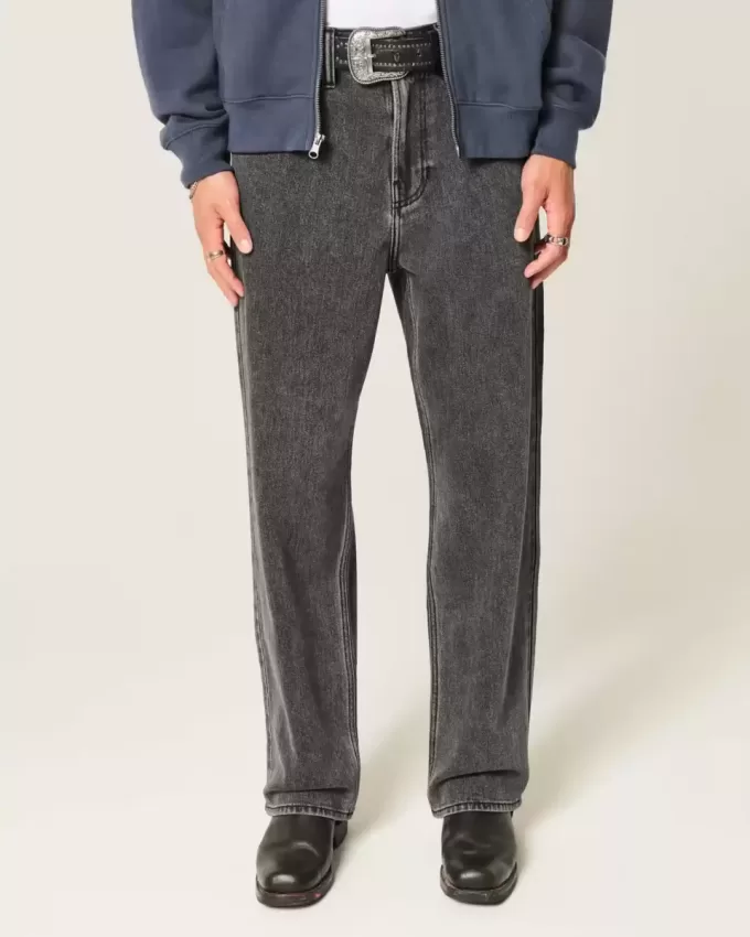 Blugi largi cu logo negru spalat Blugi largi cu logo negru spalat