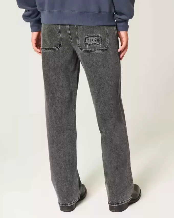 Blugi largi cu logo negru spalat Blugi largi cu logo negru spalat