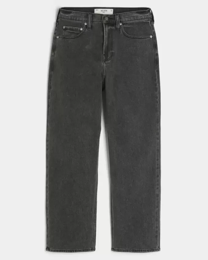 Blugi largi cu logo negru spalat Blugi largi cu logo negru spalat