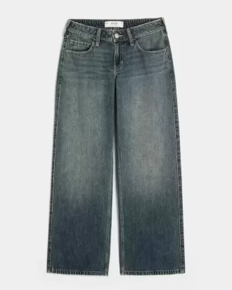 Blugi largi cu spalare medie cu talie joasa