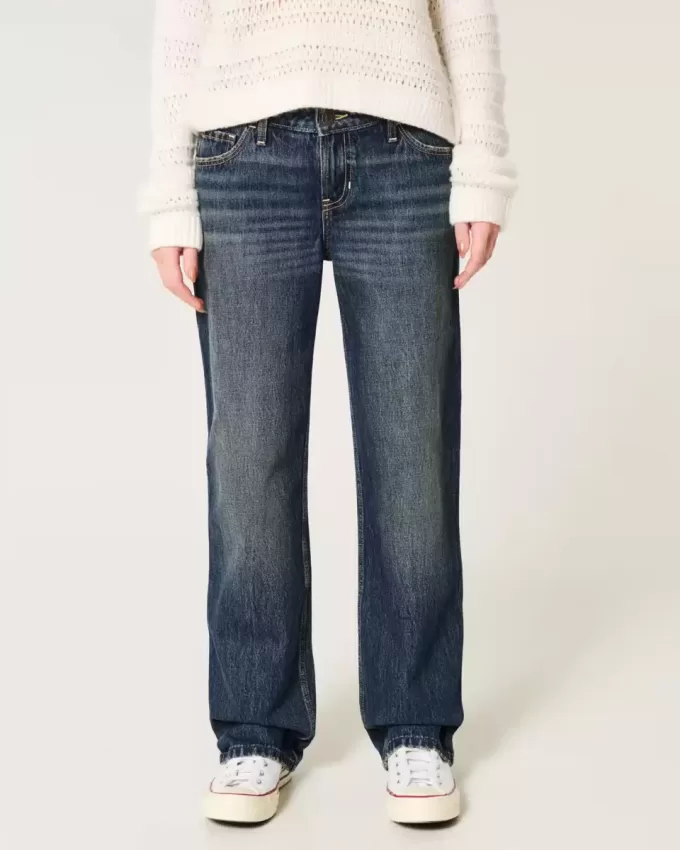 Blugi largi, cu talie joasă, spalat la culoare închisă Blugi largi, cu talie joasă, spalat la culoare închisă