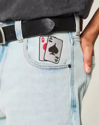 Blugi largi de tip patinator cu cărți de joc cu spălare ușoară