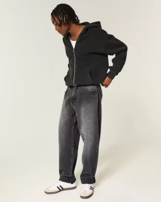 Blugi largi Skater cu logo negru spalat