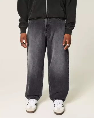 Blugi largi Skater cu logo negru spalat