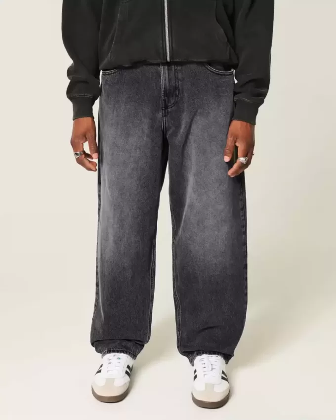 Blugi largi Skater cu logo negru spalat Blugi largi Skater cu logo negru spalat