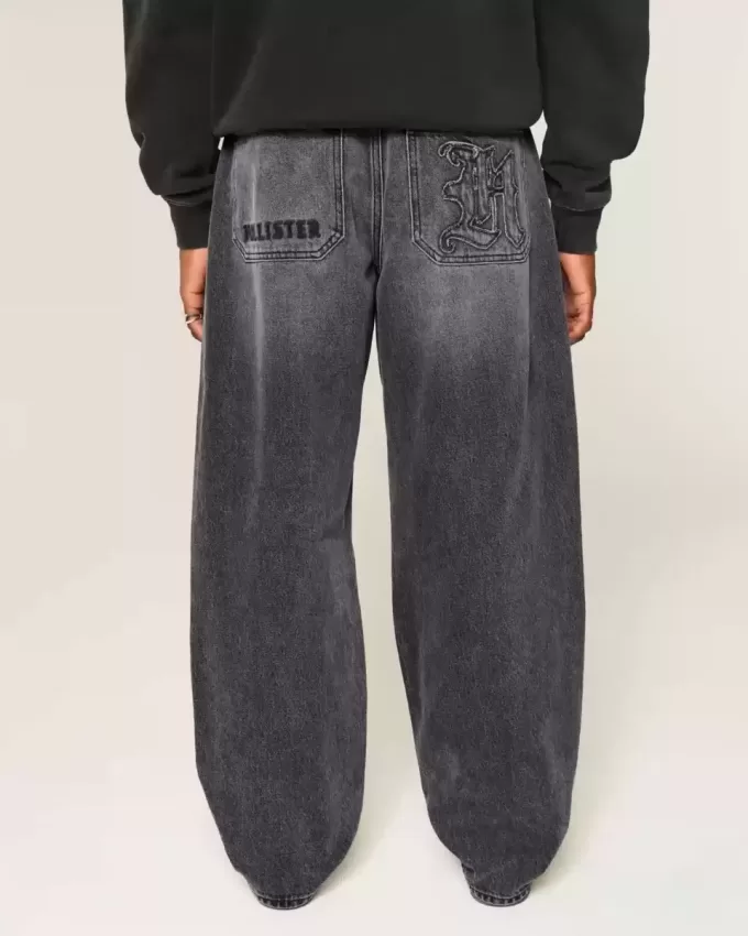 Blugi largi Skater cu logo negru spalat Blugi largi Skater cu logo negru spalat