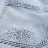 Blugi largi Skater cu spalare ușoară brodați Blugi largi Skater cu spalare ușoară brodați
