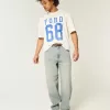 Blugi largi skater cu zaruri brodate cu spalare usoara Blugi largi skater cu zaruri brodate cu spalare usoara
