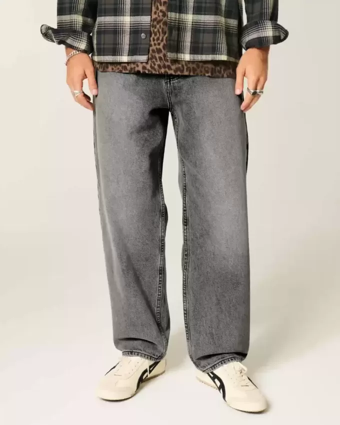 Blugi largi Skater gri spalati Blugi largi Skater gri spalati