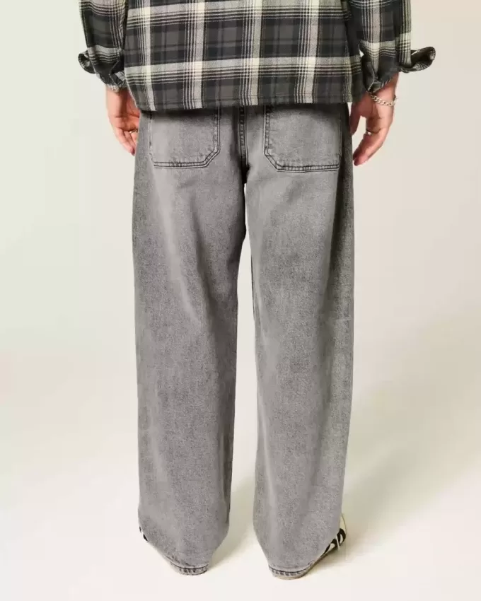 Blugi largi Skater gri spalati Blugi largi Skater gri spalati