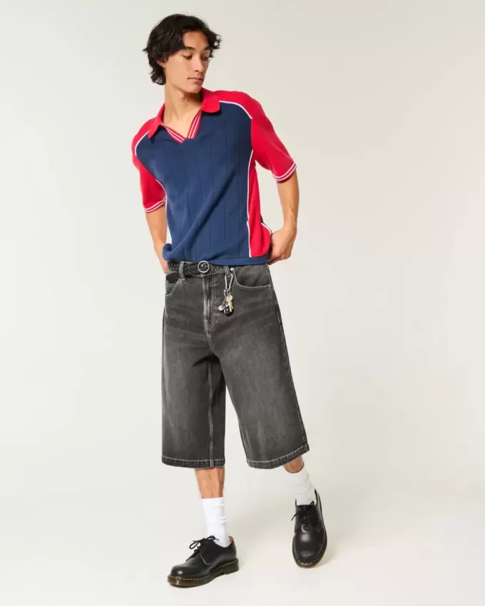 Blugi largi skater negri spălați pe jumătate Blugi largi skater negri spălați pe jumătate