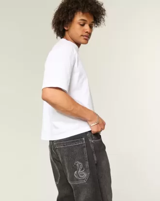 Blugi largi Skater Snake Brodat negru spalat Blugi largi Skater Snake Brodat negru spalat