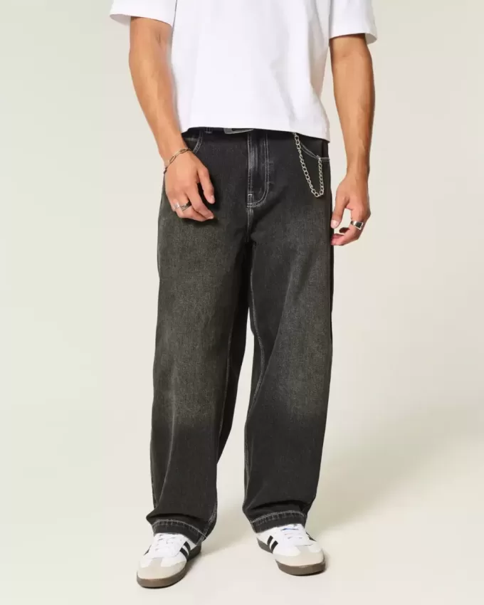 Blugi largi Skater Snake Brodat negru spalat Blugi largi Skater Snake Brodat negru spalat