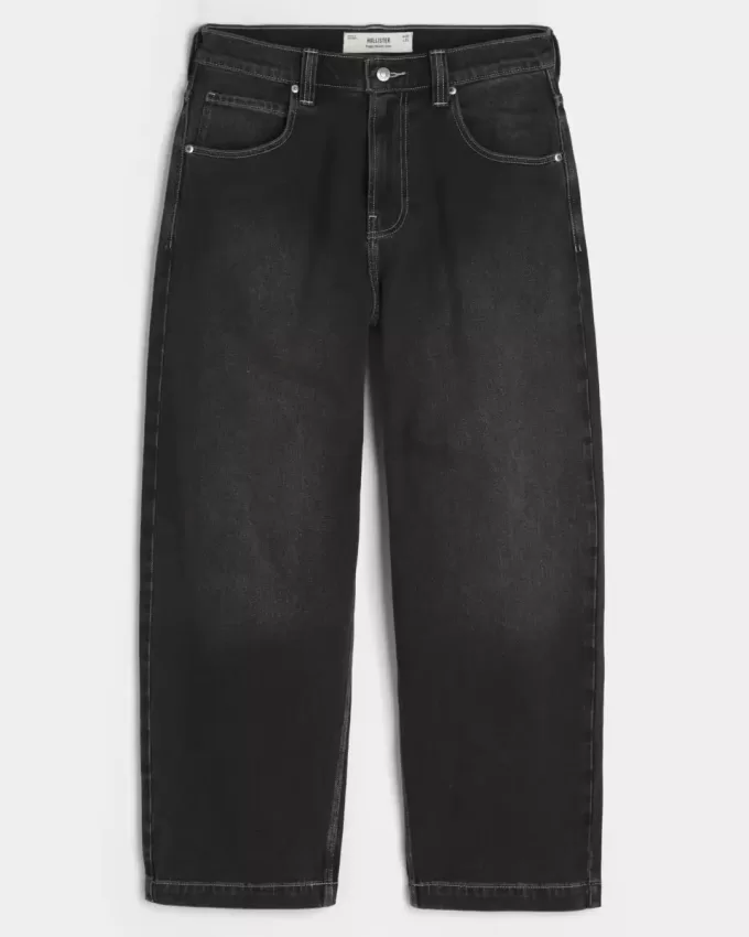 Blugi largi Skater Snake Brodat negru spalat Blugi largi Skater Snake Brodat negru spalat