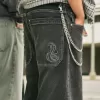 Blugi largi Skater Snake Brodat negru spalat Blugi largi Skater Snake Brodat negru spalat
