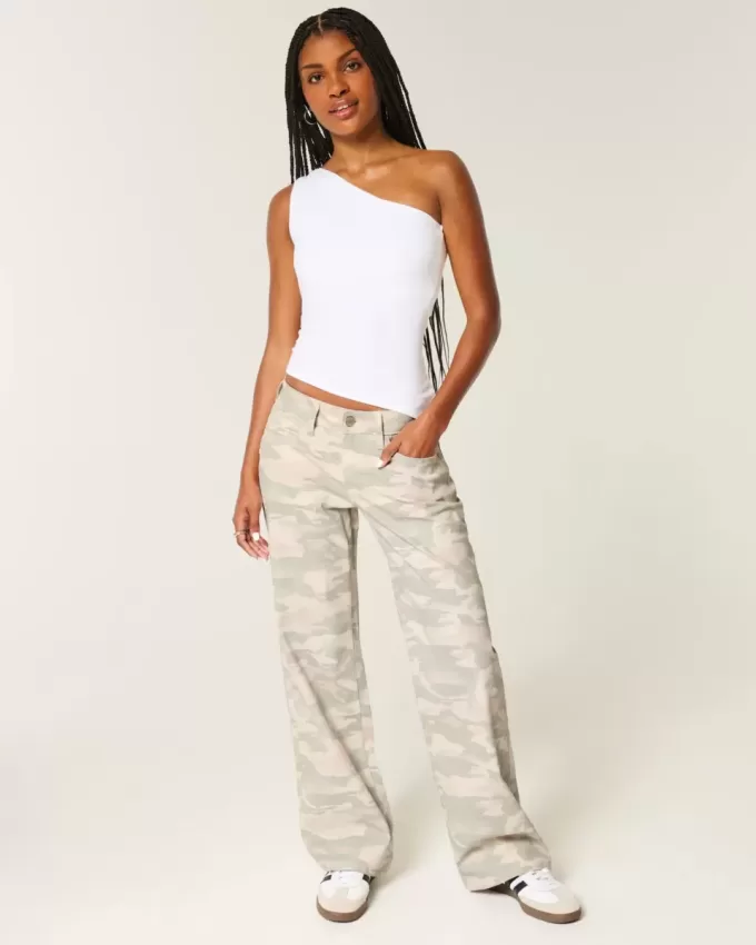 Blugi largi Y2K Camo cu talie joasa Blugi largi Y2K Camo cu talie joasa