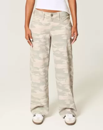 Blugi largi Y2K Camo cu talie joasa