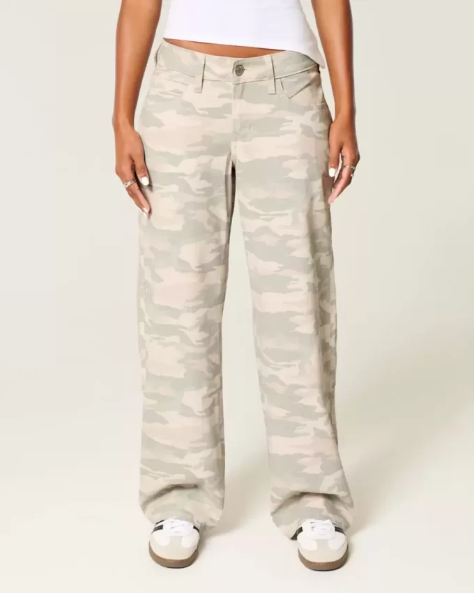 Blugi largi Y2K Camo cu talie joasa Blugi largi Y2K Camo cu talie joasa