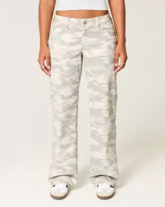 Blugi largi Y2K Camo cu talie joasa si curbate