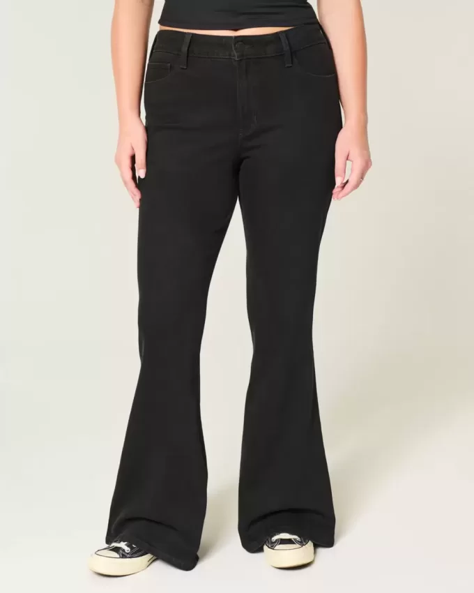 Blugi negri flare cu talie mare Blugi negri flare cu talie mare