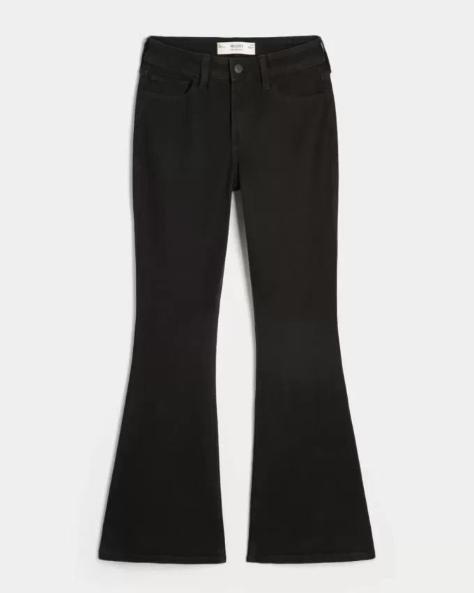Blugi negri flare cu talie mare Blugi negri flare cu talie mare