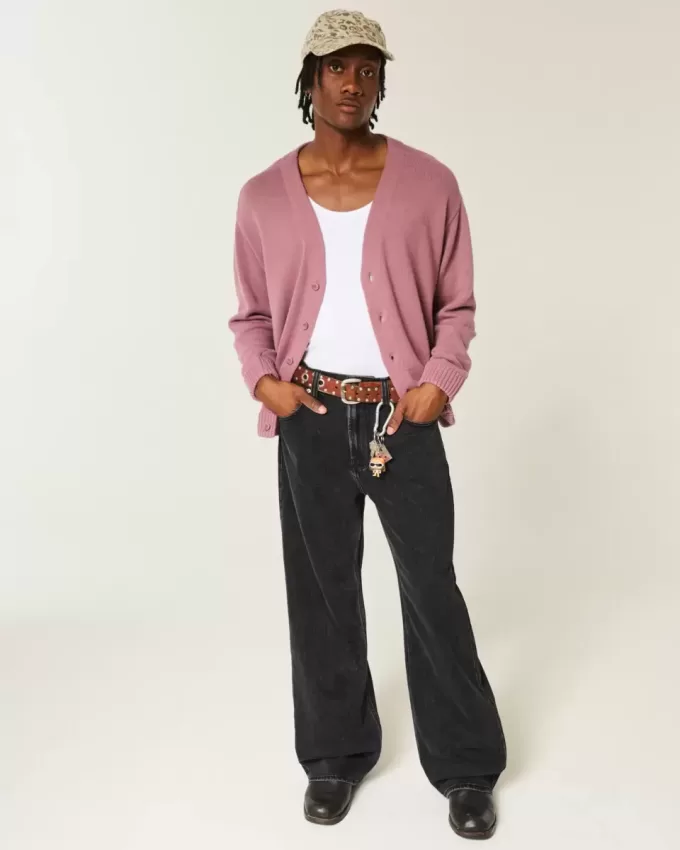 Blugi negri largi cu bootcut spălați Blugi negri largi cu bootcut spălați