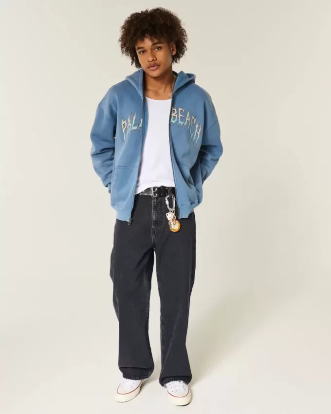 Blugi negri largi cu bootcut spălați Blugi negri largi cu bootcut spălați