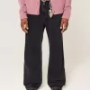 Blugi negri largi cu bootcut spălați Blugi negri largi cu bootcut spălați