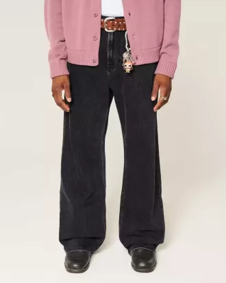 Blugi negri largi cu bootcut spălați