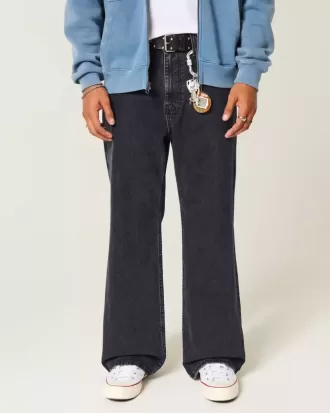 Blugi negri largi cu bootcut spălați