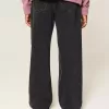 Blugi negri largi cu bootcut spălați Blugi negri largi cu bootcut spălați