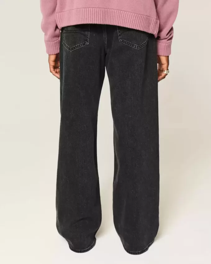 Blugi negri largi cu bootcut spălați Blugi negri largi cu bootcut spălați