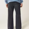 Blugi negri largi cu bootcut spălați Blugi negri largi cu bootcut spălați