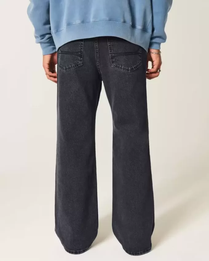Blugi negri largi cu bootcut spălați Blugi negri largi cu bootcut spălați