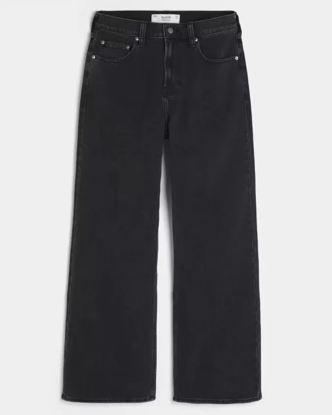 Blugi negri largi cu bootcut spălați Blugi negri largi cu bootcut spălați