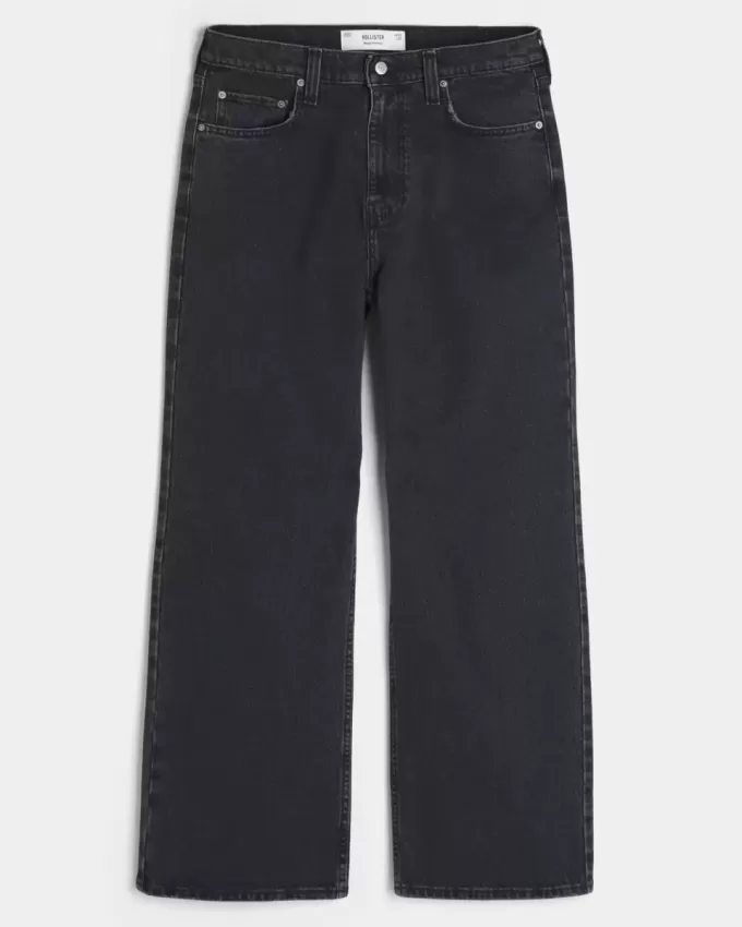 Blugi negri largi cu bootcut spălați Blugi negri largi cu bootcut spălați