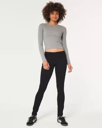 Blugi negri super skinny cu talie joasă
