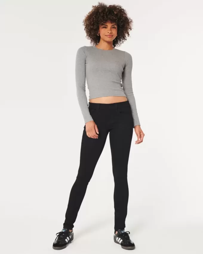 Blugi negri super skinny cu talie joasă Blugi negri super skinny cu talie joasă