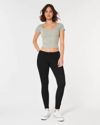 Blugi negri super skinny cu talie joasă