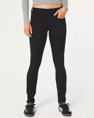 Blugi negri super skinny cu talie joasă