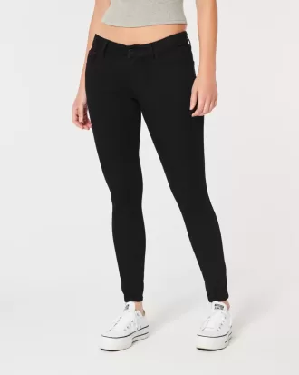 Blugi negri super skinny cu talie joasă
