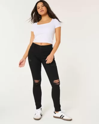 Blugi negri super skinny cu talie înaltă