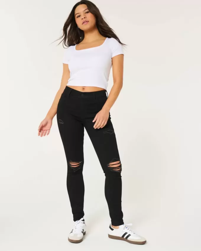 Blugi negri super skinny cu talie înaltă Blugi negri super skinny cu talie înaltă