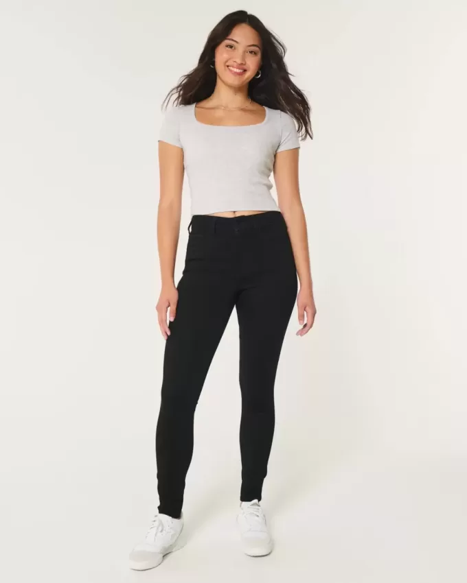 Blugi negri super skinny cu talie înaltă Blugi negri super skinny cu talie înaltă