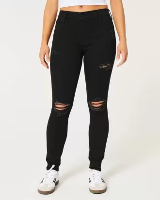 Blugi negri super skinny cu talie înaltă