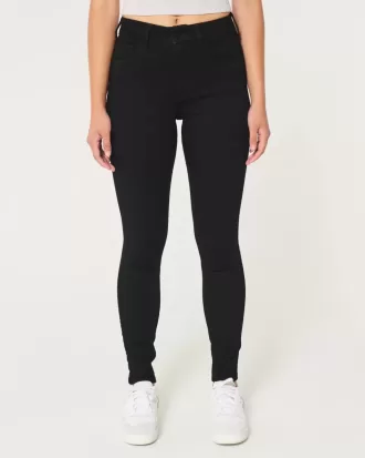 Blugi negri super skinny cu talie înaltă
